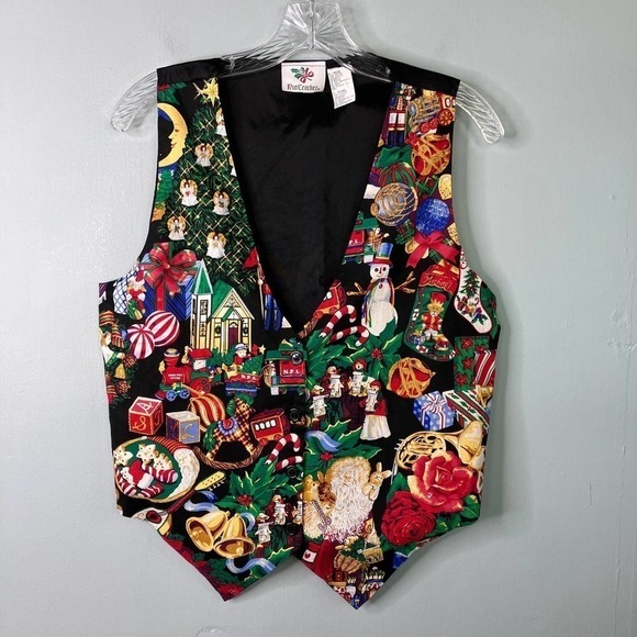Vintage Nutcracker Women's Christmas Holiday Button Tie Back Front Vest Size M - Picture 1 of 15